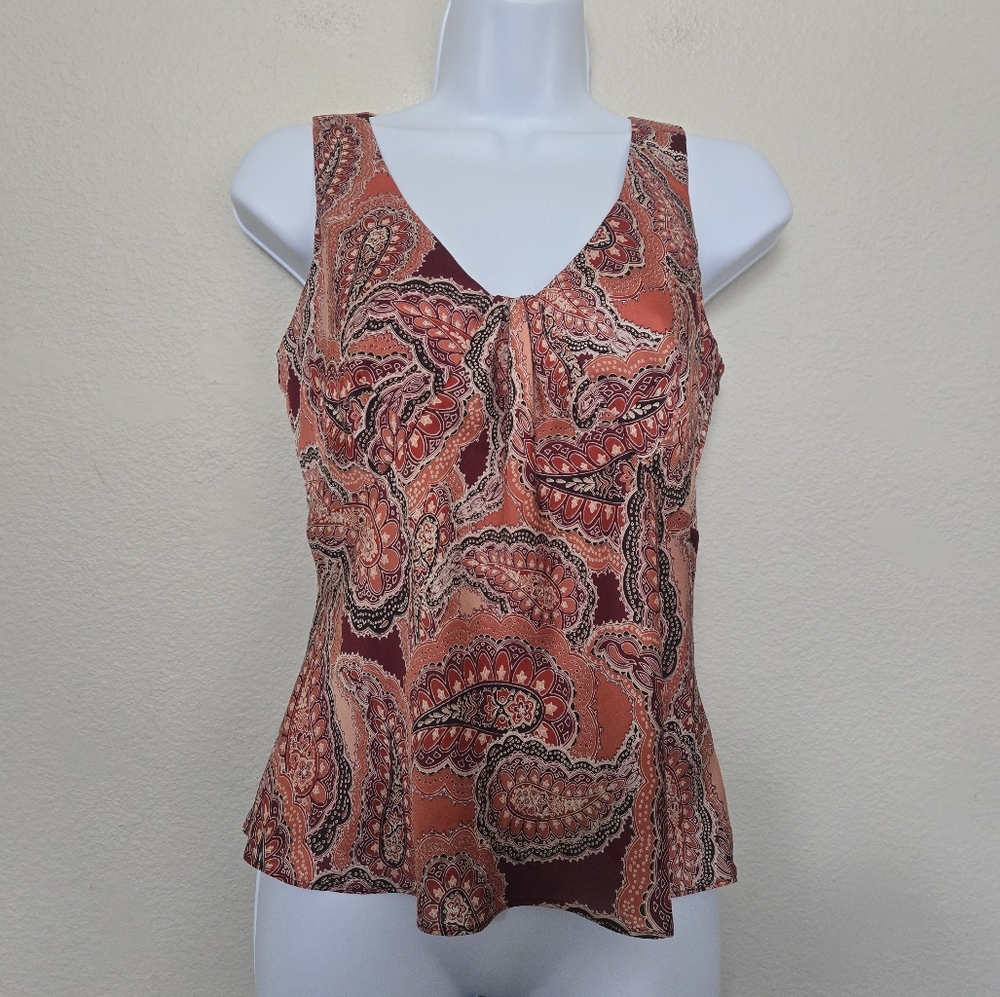Loft Y2K Dainty Paisley Floral Satin Sleeveless V Neck Top blouse size XS
